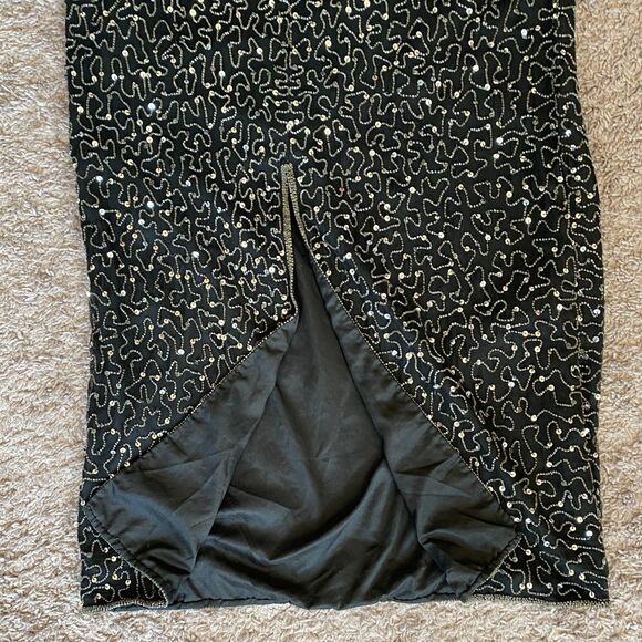 VINTAGE SCALA Black 100% Silk Beaded Sequin Maxi Gown Size Large - Picture 11 of 12